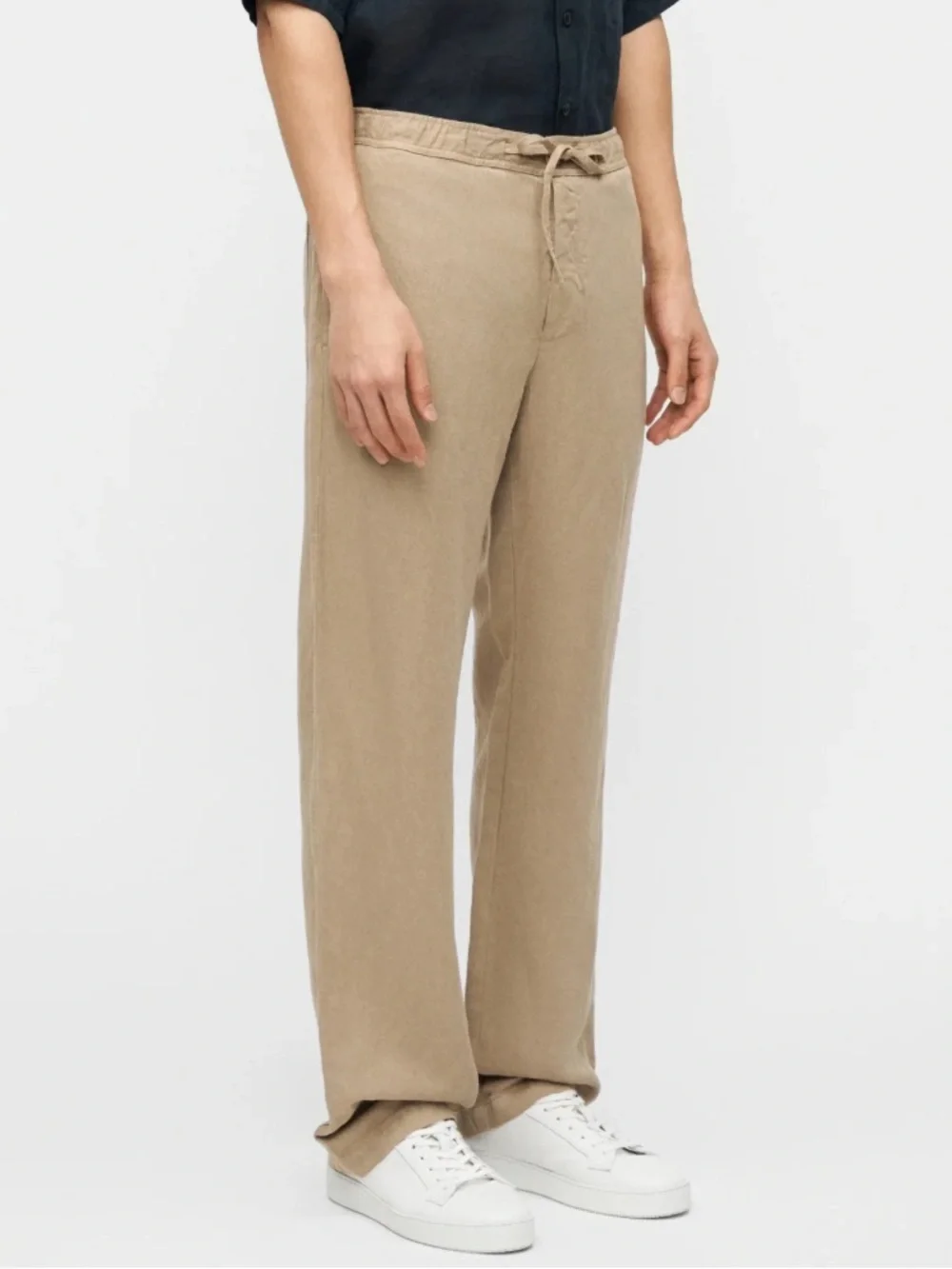 120% Lino Men’s Linen Trousers Drawstring Relaxed Sport Fit Savanna Tan